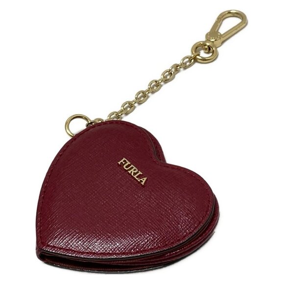 Auth FURLA - Bordeaux Gold Leather Hardware Bag Charm - Picture 2 of 7